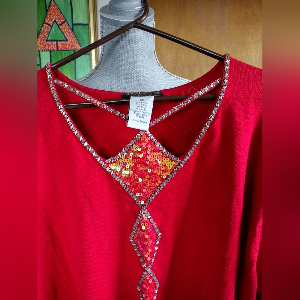 Bob Mackie Wearable Art Women's Pullover Sweater Red Sequins Sz 2x - Picture 4 of 6